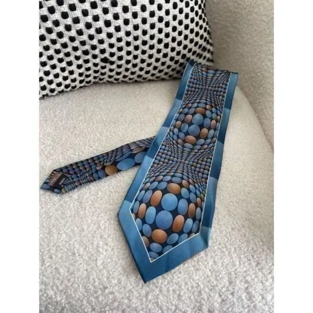 Vintage 100% Silk Hand Made in Korea Optical Illusion Geometric Mod Tie